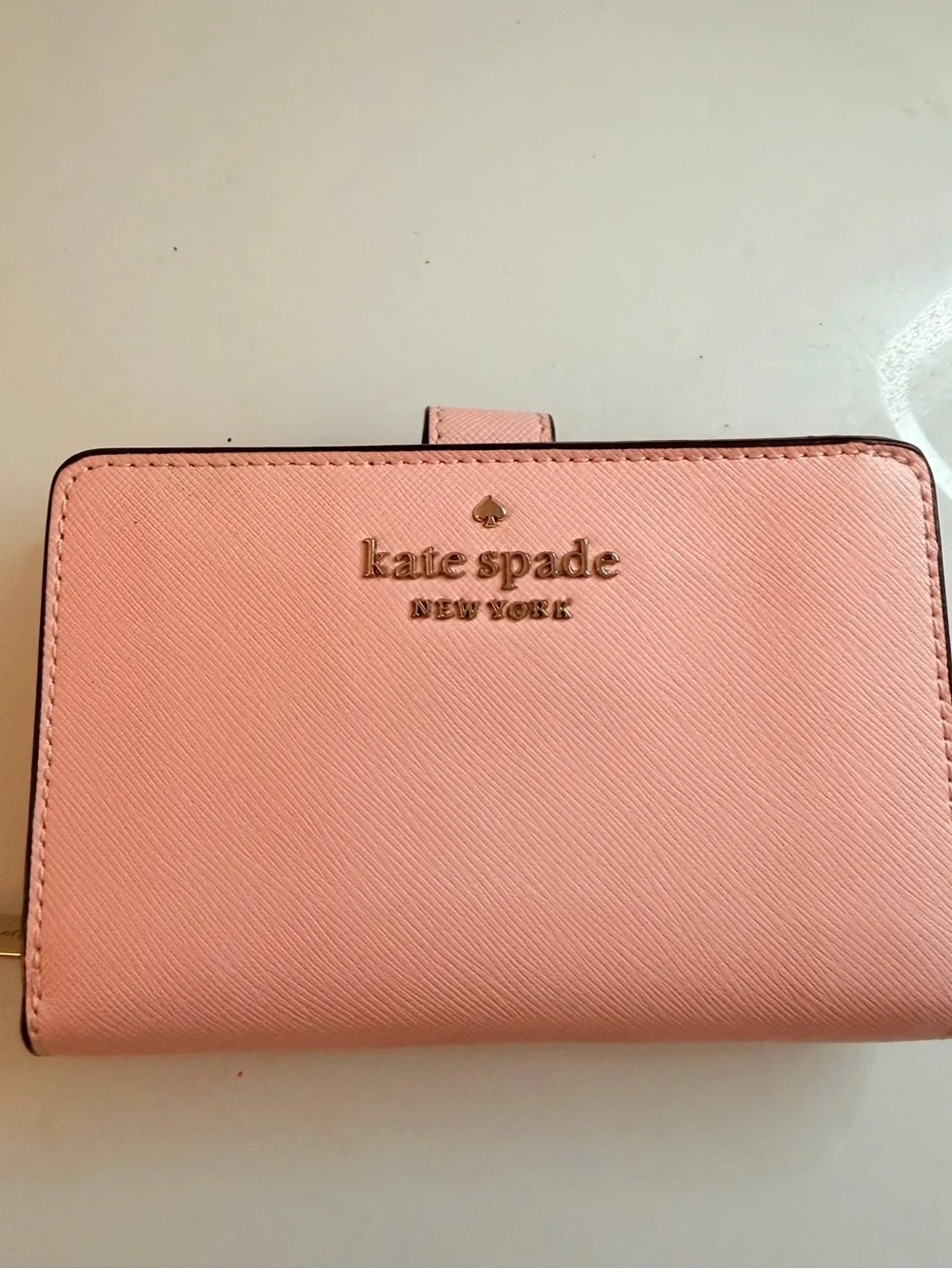 kate spade Pink Pebbled Leather Snap Wallet with Gold Logo